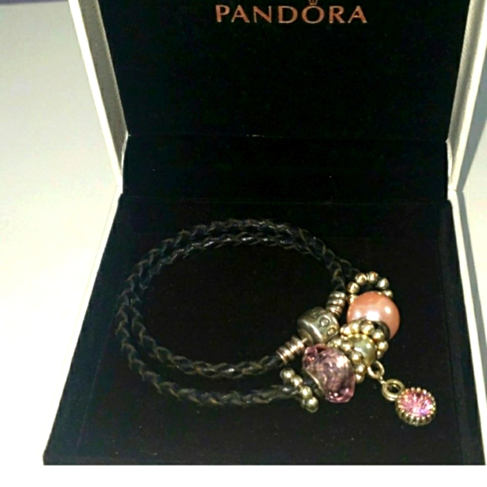 PANDORA BRACELET WITH 3 CHARMS & 4 SPACERS
